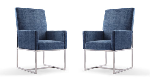 Manhattan Comfort Element Modern Velvet Metal Dining Chair in Blue - Set of 2