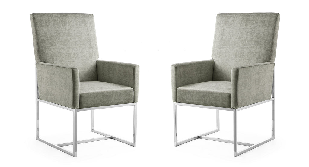 Manhattan Comfort Element Modern Velvet Metal Dining Chair in Steel - Set of 2