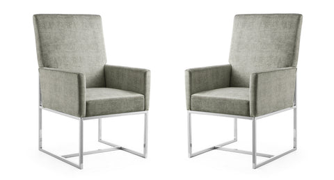 Manhattan Comfort Element Modern Velvet Metal Dining Chair in Steel - Set of 2