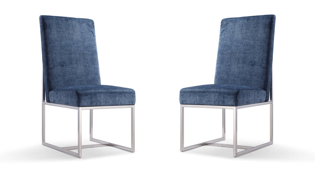 Manhattan Comfort Element Modern Velvet Metal Dining Chair in Blue - Set of 2