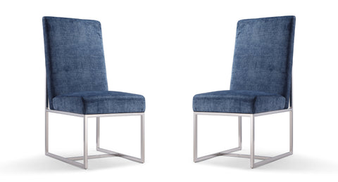 Manhattan Comfort Element Modern Velvet Metal Dining Chair in Blue - Set of 2