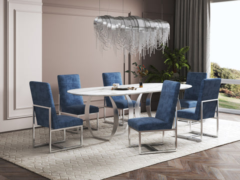 Manhattan Comfort Element Modern Velvet Metal Dining Chair in Blue - Set of 2