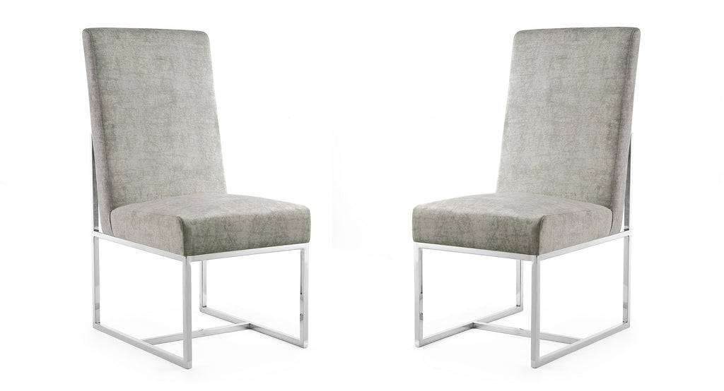 Manhattan Comfort Element Modern Velvet Metal Dining Chair in Steel - Set of 2