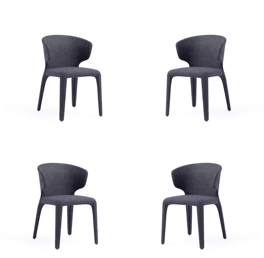Manhattan Comfort Conrad Mid-Century Modern Upholstered Dining Chair in Black - Set of 4