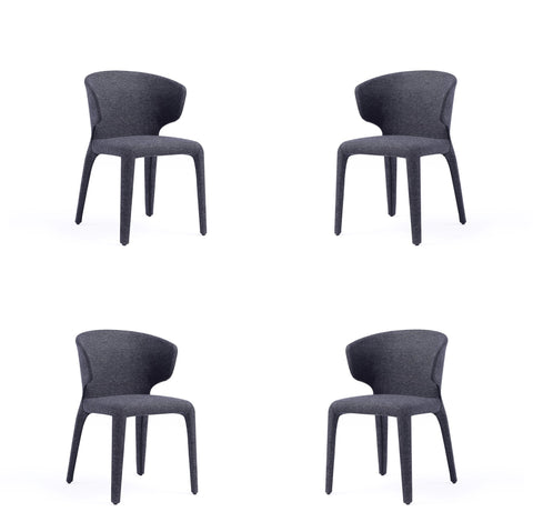 Manhattan Comfort Conrad Mid-Century Modern Upholstered Dining Chair in Black - Set of 4