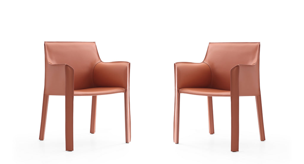 Manhattan Comfort Vogue Modern Vegan Leather Dining Chair in Clay - Set of 2