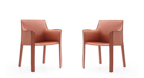 Manhattan Comfort Vogue Modern Vegan Leather Dining Chair in Clay - Set of 2