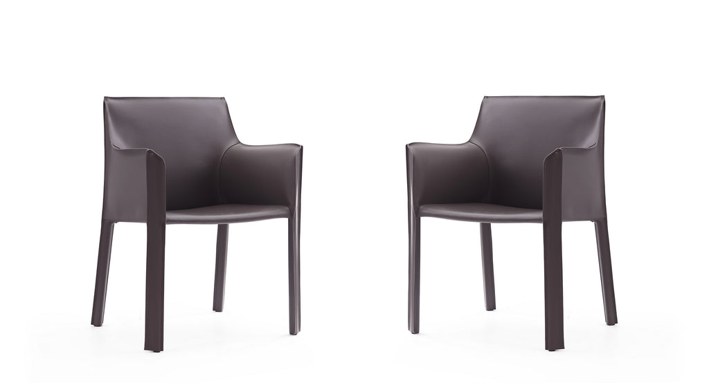 Manhattan Comfort Vogue Modern Vegan Leather Dining Chair in Gray - Set of 2