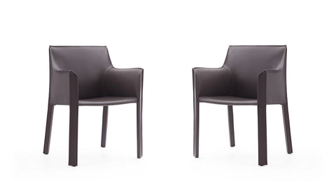 Manhattan Comfort Vogue Modern Vegan Leather Dining Chair in Gray - Set of 2