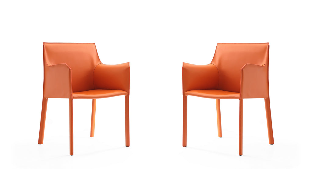 Manhattan Comfort Paris Modern Vegan Leather Side Chair in Coral - Set of 2