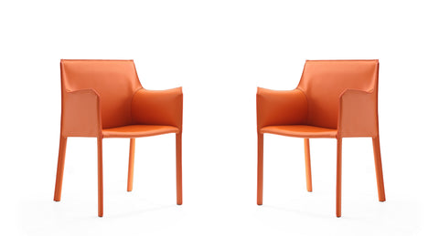 Manhattan Comfort Paris Modern Vegan Leather Side Chair in Coral - Set of 2