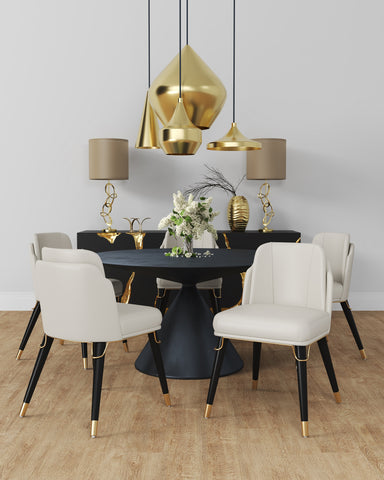 Manhattan Comfort Estelle Modern Vegan Leather Wood Dining Chair in Cream - Set of 2