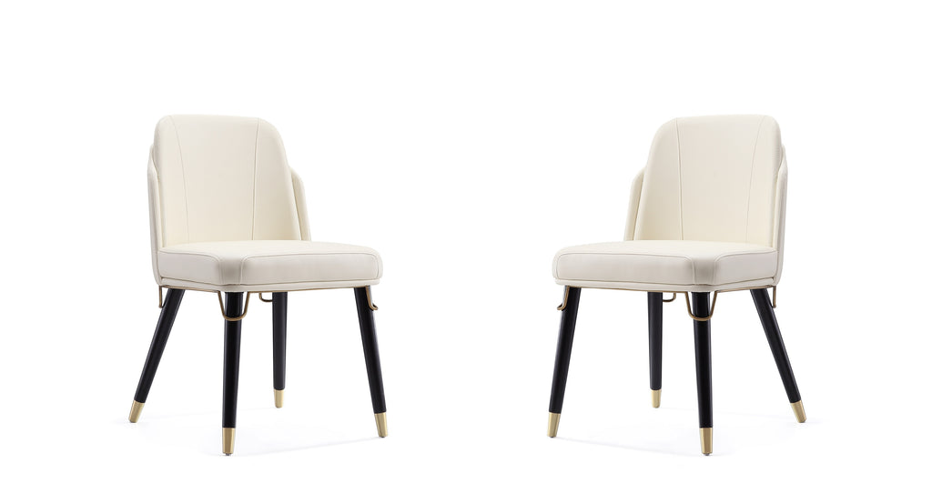 Manhattan Comfort Estelle Modern Vegan Leather Wood Dining Chair in Cream - Set of 2