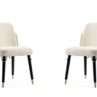 Manhattan Comfort Estelle Modern Vegan Leather Wood Dining Chair in Cream - Set of 2