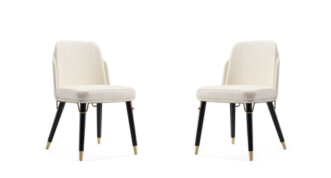 Manhattan Comfort Estelle Modern Vegan Leather Wood Dining Chair in Cream - Set of 2