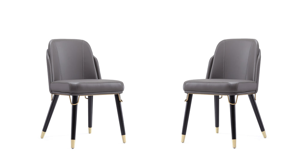 Manhattan Comfort Estelle Modern Vegan Leather Wood Dining Chair in Graphite - Set of 2