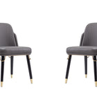 Manhattan Comfort Estelle Modern Vegan Leather Wood Dining Chair in Graphite - Set of 2