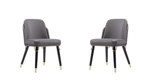 Manhattan Comfort Estelle Modern Vegan Leather Wood Dining Chair in Graphite - Set of 2