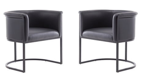 Manhattan Comfort Cosmopolitan Mid-Century Modern Vegan Leather Metal Dining Chair in Black - Set of 2