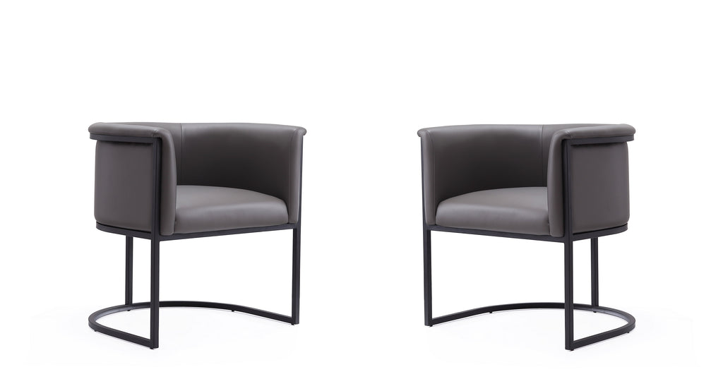 Manhattan Comfort Cosmopolitan Mid-Century Modern Vegan Leather Metal Dining Chair in Graphite - Set of 2