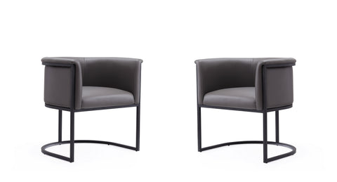 Manhattan Comfort Cosmopolitan Mid-Century Modern Vegan Leather Metal Dining Chair in Graphite - Set of 2