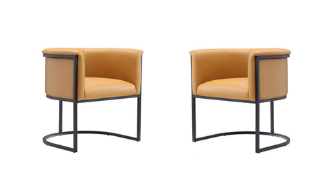 Manhattan Comfort Cosmopolitan Mid-Century Modern Vegan Leather Metal Dining Chair in Camel - Set of 2