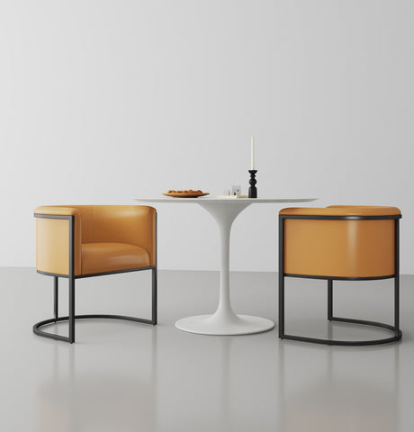 Manhattan Comfort Cosmopolitan Mid-Century Modern Vegan Leather Metal Dining Chair in Camel - Set of 2