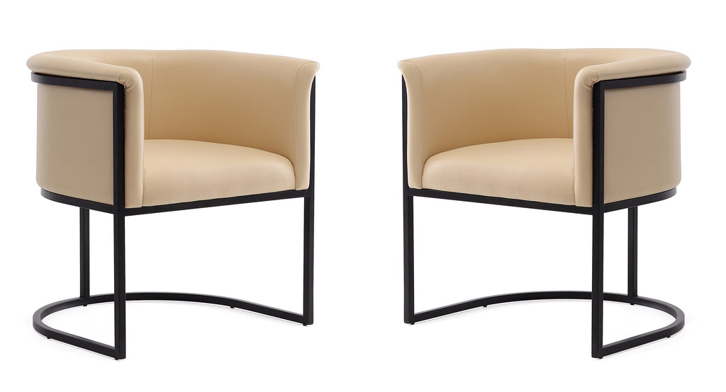 Manhattan Comfort Cosmopolitan Mid-Century Modern Vegan Leather Metal Dining Chair in Tan - Set of 2