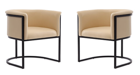 Manhattan Comfort Cosmopolitan Mid-Century Modern Vegan Leather Metal Dining Chair in Tan - Set of 2