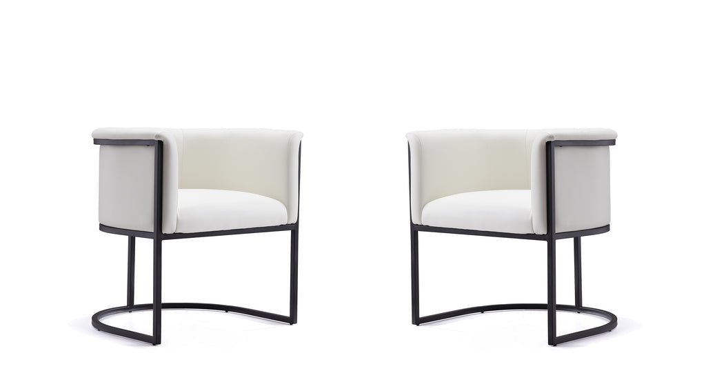 Manhattan Comfort Cosmopolitan Mid-Century Modern Vegan Leather Metal Dining Chair in Ivory - Set of 2