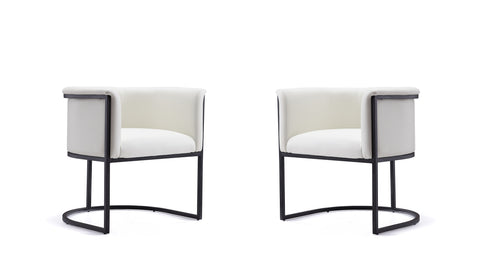 Manhattan Comfort Cosmopolitan Mid-Century Modern Vegan Leather Metal Dining Chair in Ivory - Set of 2