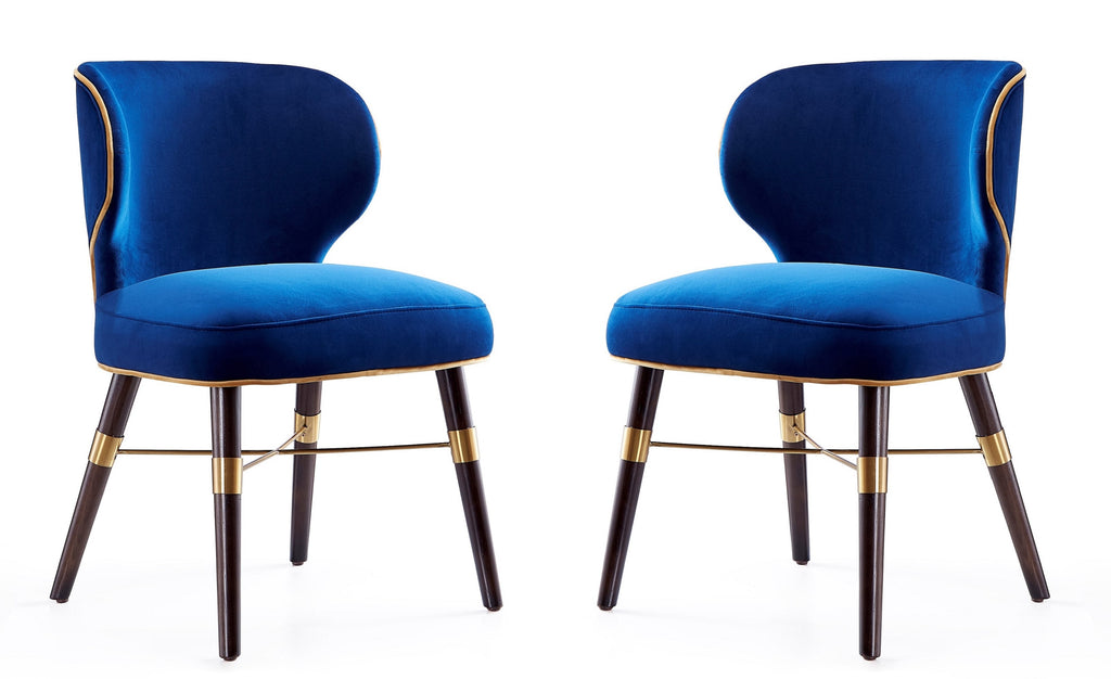 Manhattan Comfort Strine Modern Wood Upholstered Dining Chair in Blue and Gold - Set of 2