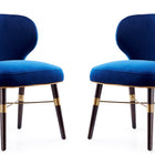 Manhattan Comfort Strine Modern Wood Upholstered Dining Chair in Blue and Gold - Set of 2