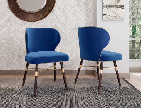 Manhattan Comfort Strine Modern Wood Upholstered Dining Chair in Blue and Gold - Set of 2