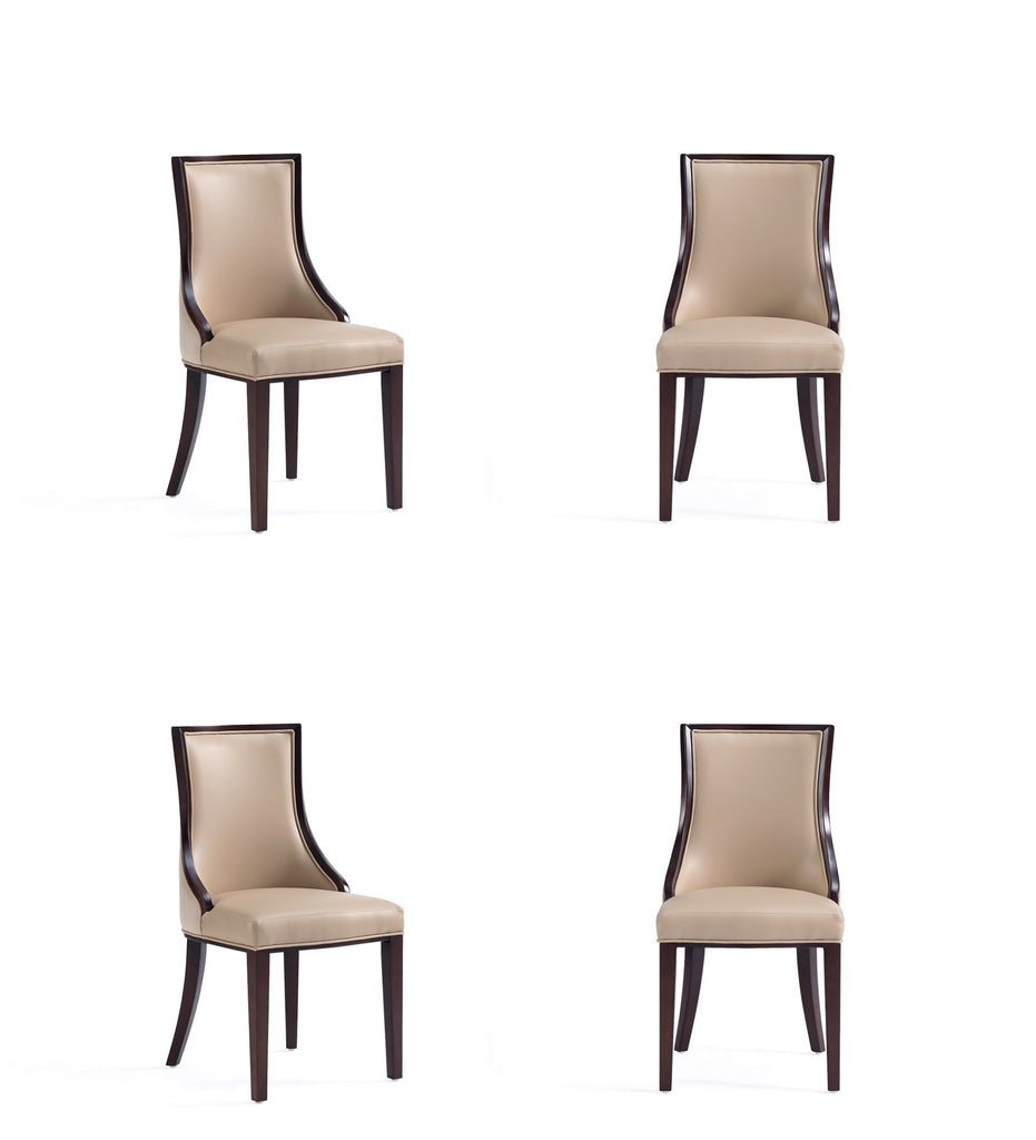 Manhattan Comfort Grand Traditional Wood Upholstered Dining Chair in Tan - Set of 4