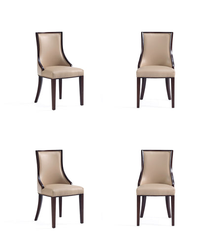 Manhattan Comfort Grand Traditional Wood Upholstered Dining Chair in Tan - Set of 4