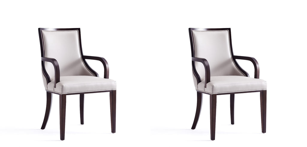 Manhattan Comfort Grand Traditional Wood Upholstered Armchair in Light Gray - Set of 2