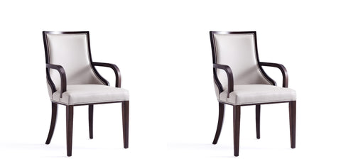 Manhattan Comfort Grand Traditional Wood Upholstered Armchair in Light Gray - Set of 2