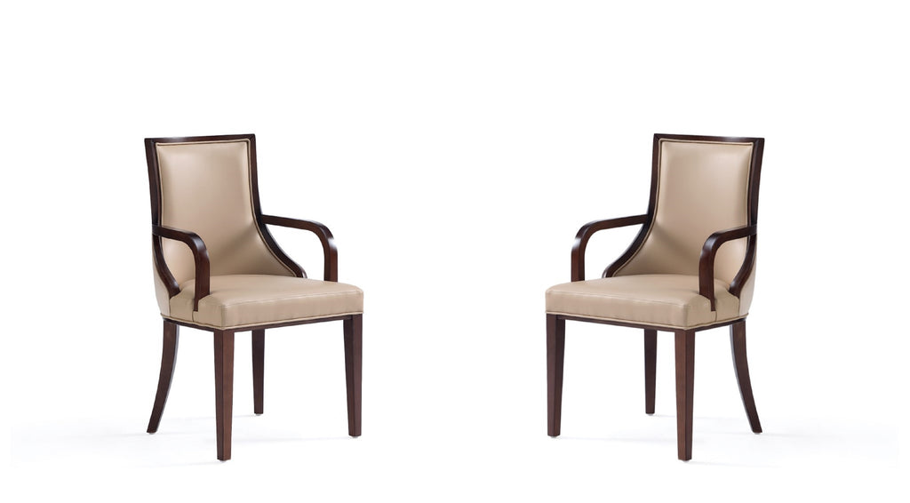 Manhattan Comfort Grand Traditional Wood Upholstered Armchair in Tan - Set of 2