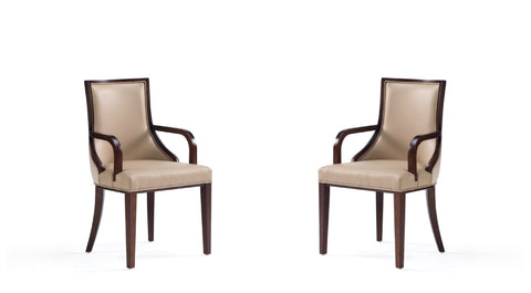 Manhattan Comfort Grand Traditional Wood Upholstered Armchair in Tan - Set of 2