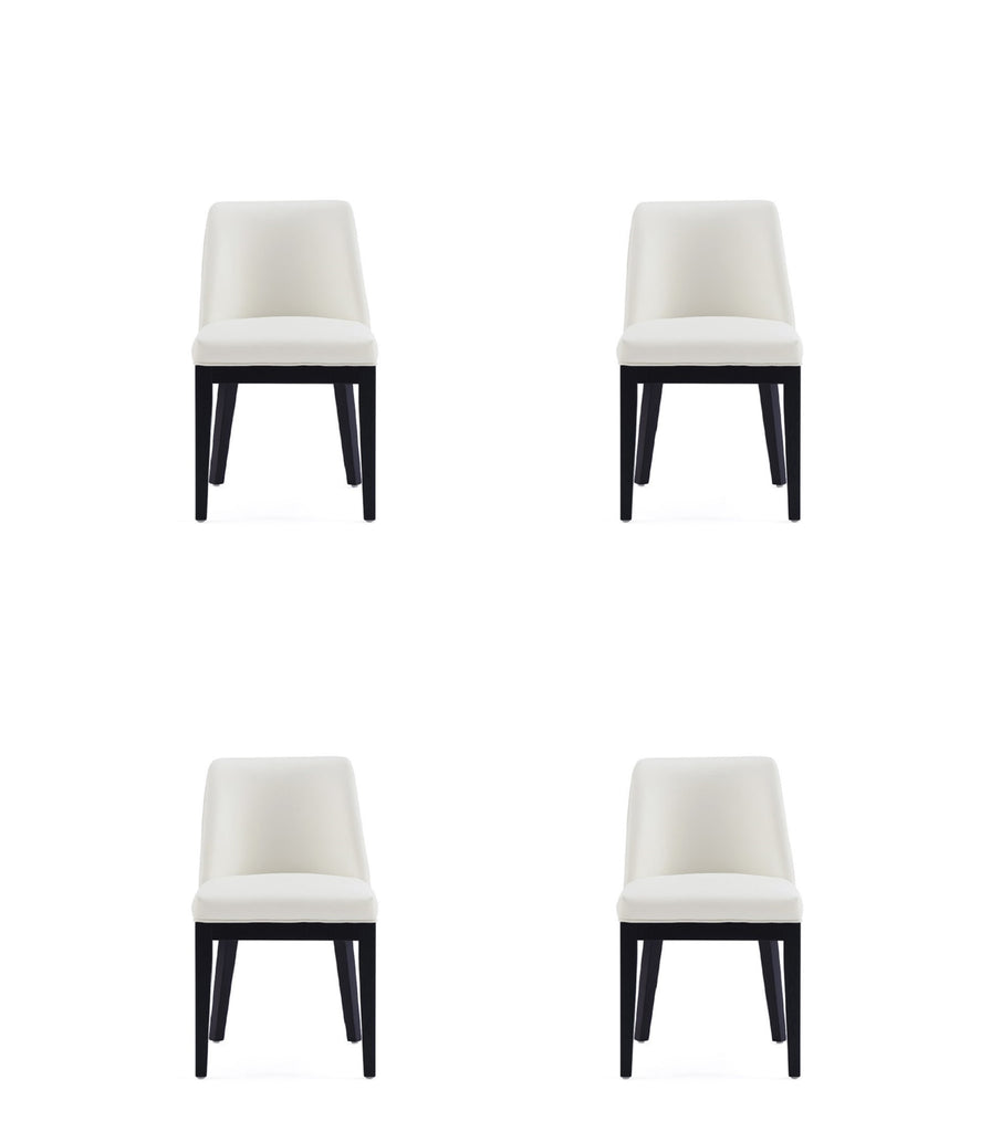 Manhattan Comfort Gansevoort Modern Vegan Leather Wood Dining Chair in Ivory - Set of 4