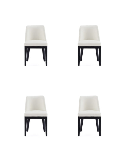 Manhattan Comfort Gansevoort Modern Vegan Leather Wood Dining Chair in Ivory - Set of 4