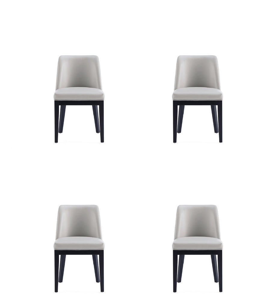 Manhattan Comfort Gansevoort Modern Vegan Leather Wood Dining Chair in Light Gray - Set of 4