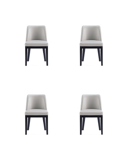 Manhattan Comfort Gansevoort Modern Vegan Leather Wood Dining Chair in Light Gray - Set of 4