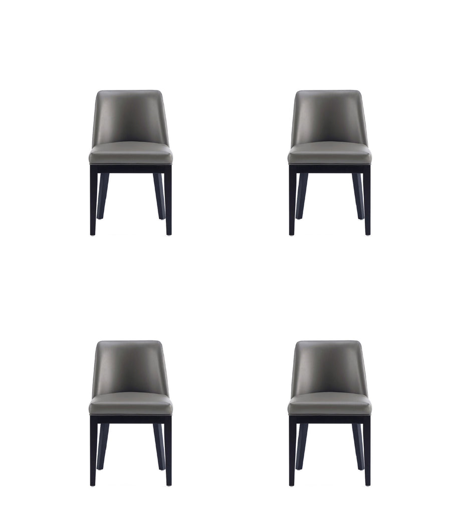 Manhattan Comfort Gansevoort Modern Vegan Leather Wood Dining Chair in Graphite - Set of 4