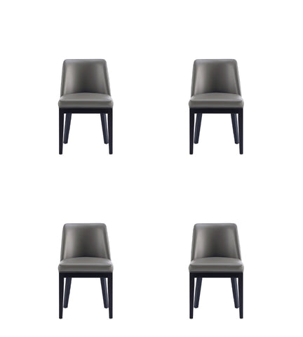 Manhattan Comfort Gansevoort Modern Vegan Leather Wood Dining Chair in Graphite - Set of 4