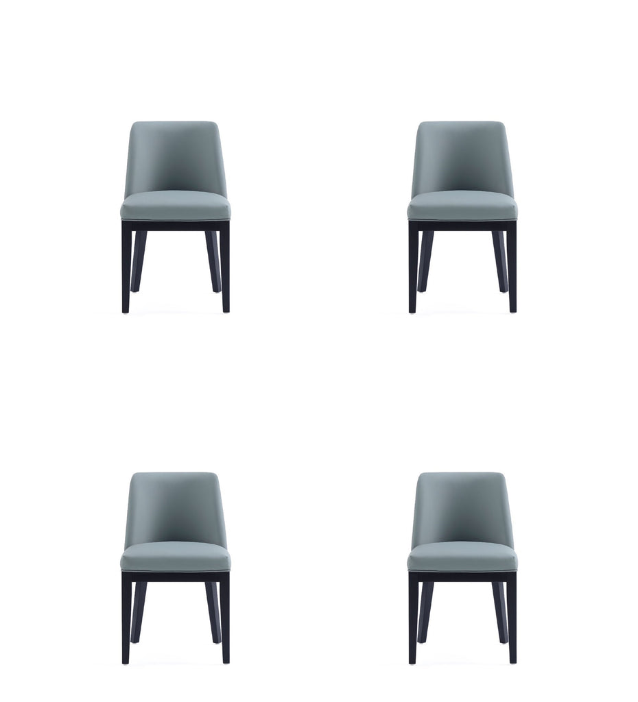 Manhattan Comfort Gansevoort Modern Vegan Leather Wood Dining Chair in Pewter - Set of 4