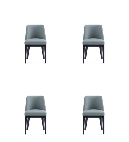 Manhattan Comfort Gansevoort Modern Vegan Leather Wood Dining Chair in Pewter - Set of 4