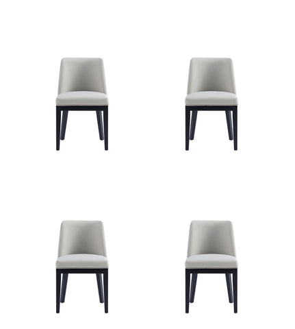 Manhattan Comfort Gansevoort Modern Vegan Leather Wood Dining Chair in Stone Gray - Set of 4