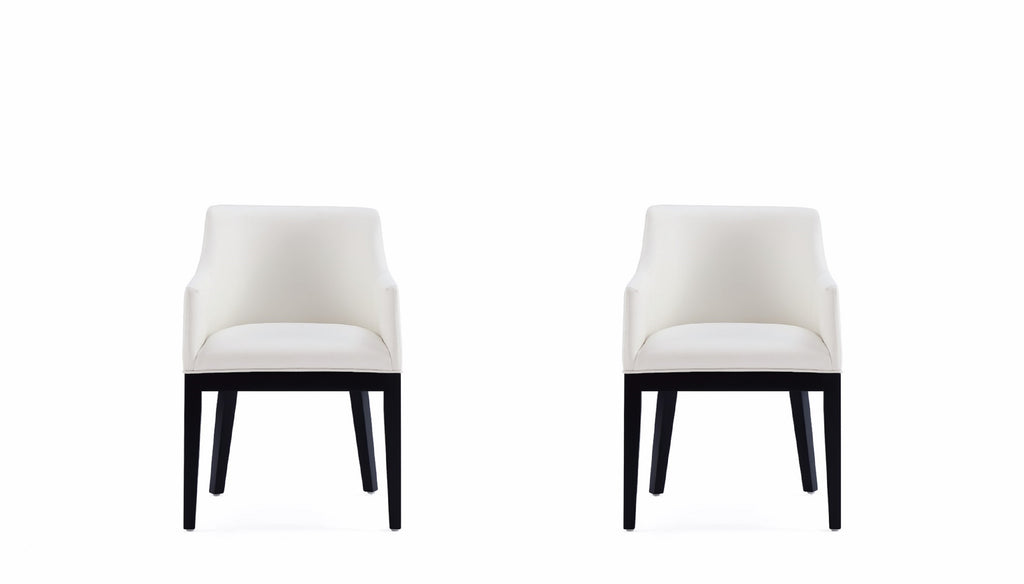Manhattan Comfort Gansevoort Modern Vegan Leather Wood Armchair in Ivory - Set of 2